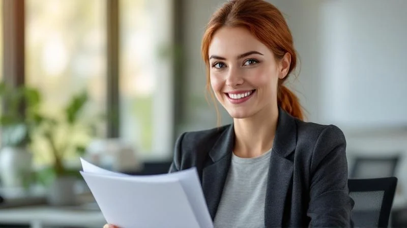 Frau mit IHK-Zertifikat in einem Buero in Saarbruecken